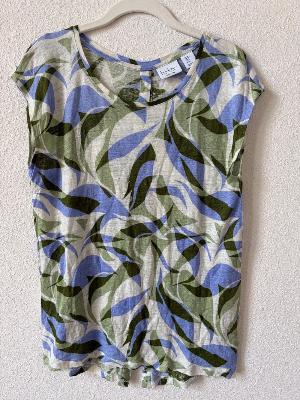 Nicole Miller 100% Linen Cap Sleeve Top Size Medium Lagenlook Button Colorful